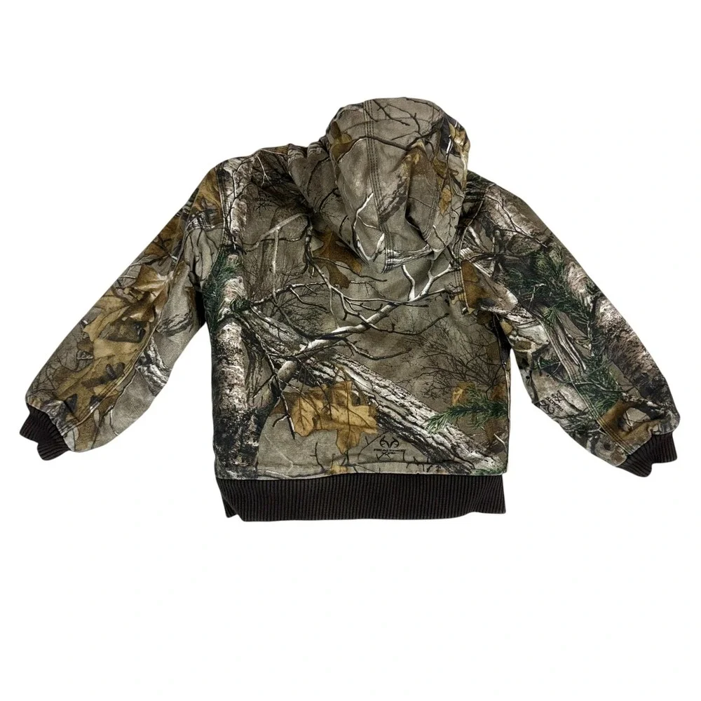 Carhartt Jacket Kids 6 Brown Camo Canvas Hooded Full Zip Insulated Hunting Warm